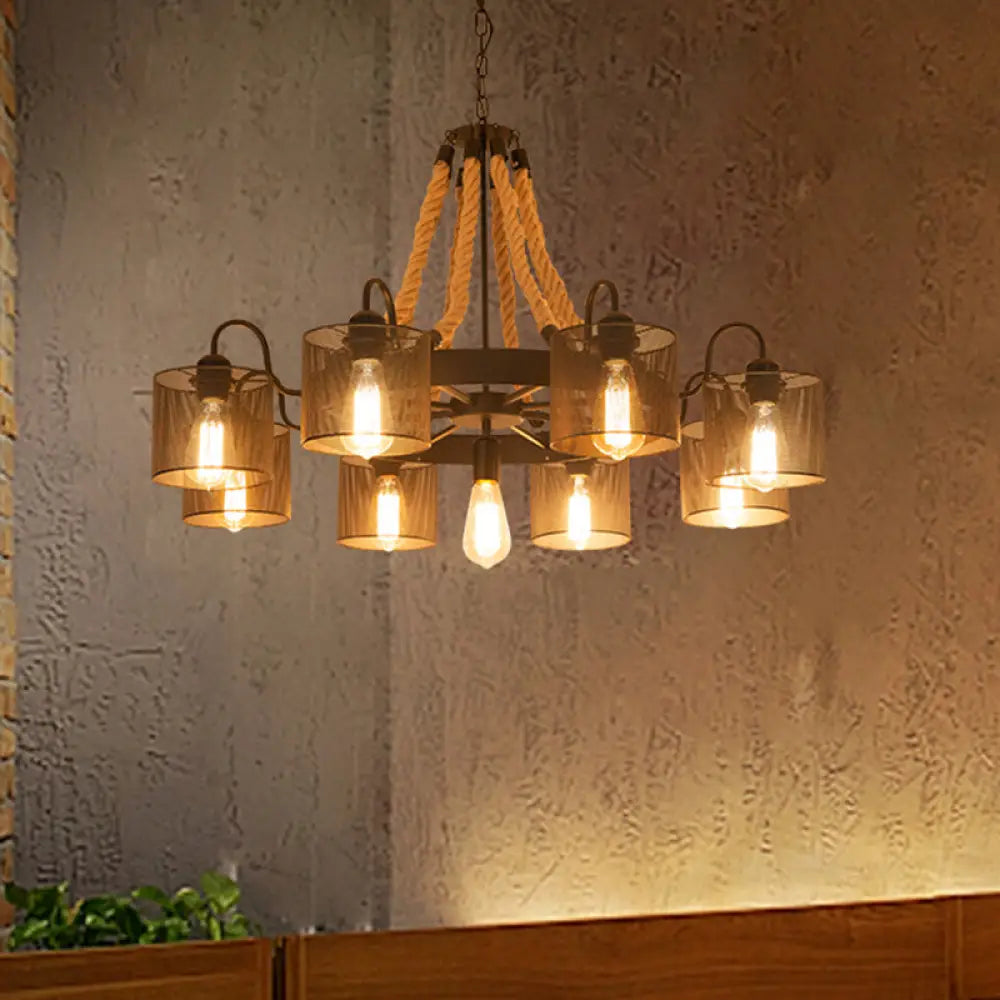 Marta - 9/13-Light Metal Black Chandelier: Farmhouse Rope Pendant Fixture