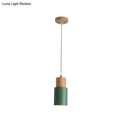 Marta - Metal Tubular Ceiling Pendant Minimalist Metal 1-Light Suspension Lighting Fixture with Wood Top