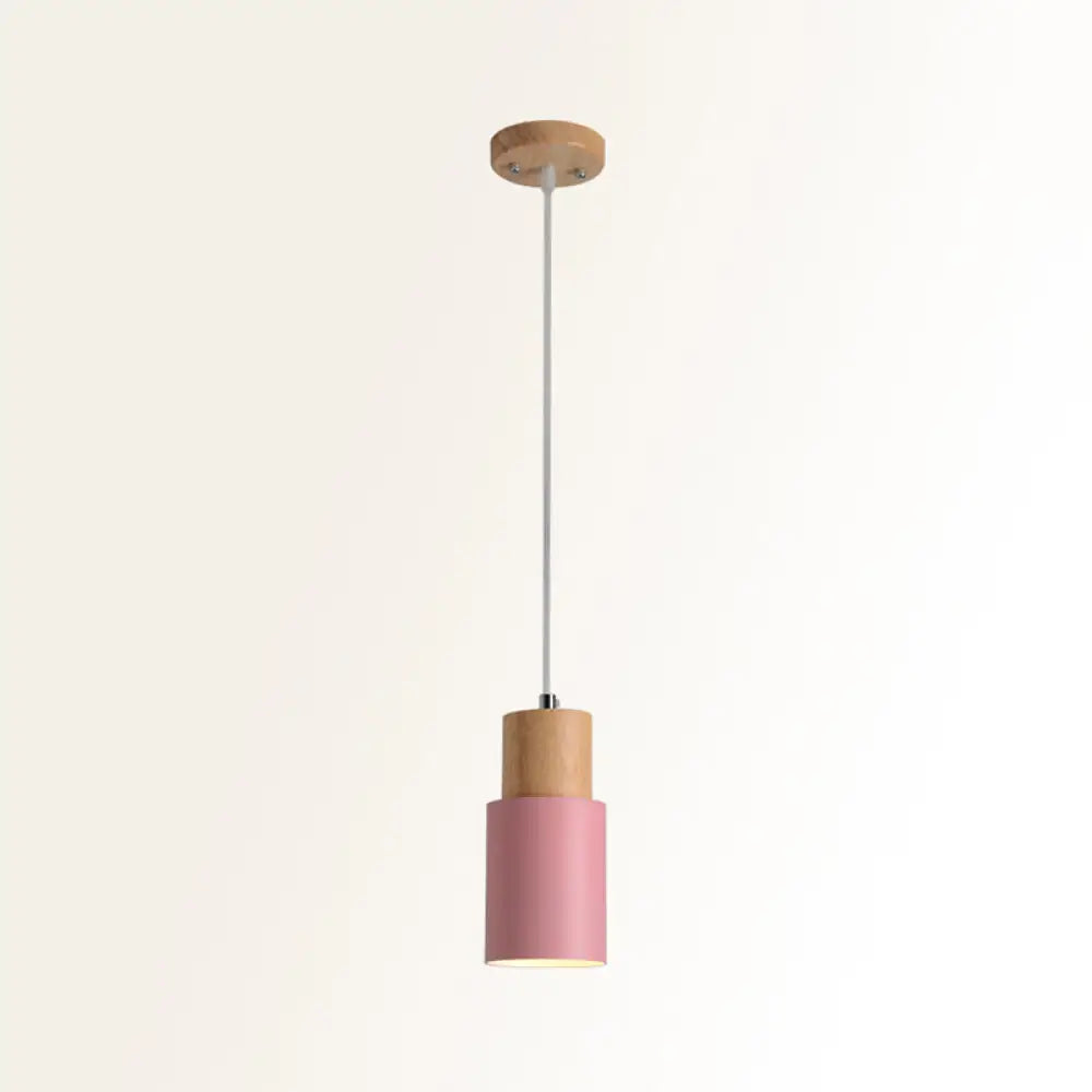 Marta - Metal Tubular Ceiling Pendant Minimalist Metal 1-Light Suspension Lighting Fixture with Wood Top