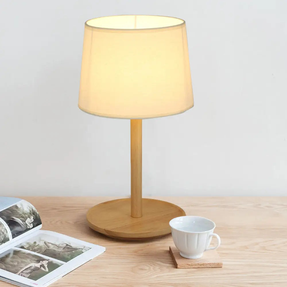 Marta - Nordic Tapered Shade Table Lamp Nordic Style Fabric 1-Light Beige/Dark Brown Nightstand Light with Wood Base