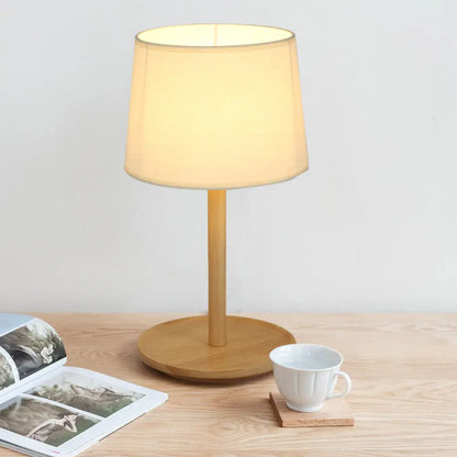 Marta - Nordic Tapered Shade Table Lamp Nordic Style Fabric 1-Light Beige/Dark Brown Nightstand Light with Wood Base