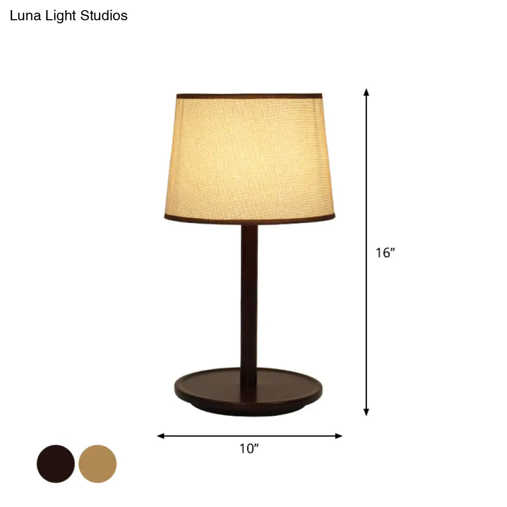 Marta - Nordic Tapered Shade Table Lamp Nordic Style Fabric 1-Light Beige/Dark Brown Nightstand Light with Wood Base