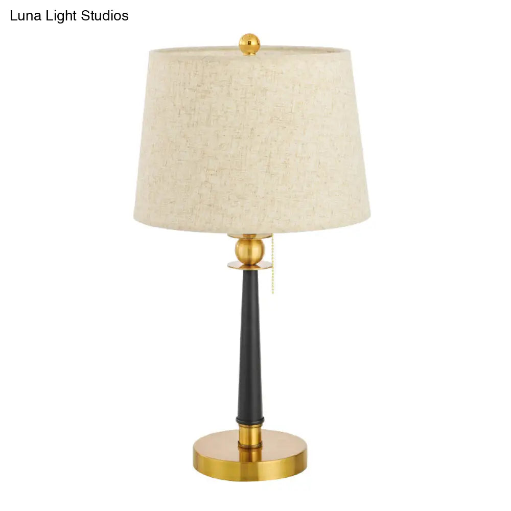 Marta - Traditional 1-Bulb Fabric Night Lighting Traditional Gold Barrel Bedside Table Light with Pull Chain