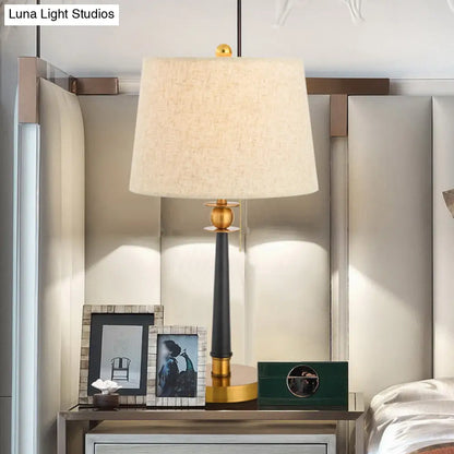 Marta - Traditional 1-Bulb Fabric Night Lighting Traditional Gold Barrel Bedside Table Light with Pull Chain