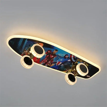 Marvel superhero cartoon skateboard ceiling light with vibrant graphics and glowing white wheels for children room decorbites cartoon skateboard ceiling