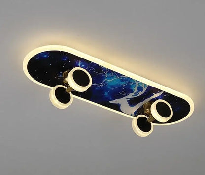 Marvel superhero cartoon skateboard ceiling light with cosmic blue and black design for children room decorbites cartoon skateboard