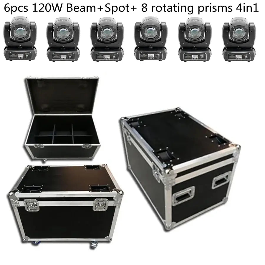Matte black decorbites 120w moving head light stage spotlights with rotating prisms in a sturdy flight case
