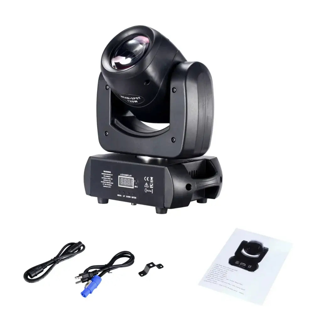 Matte black decorbites 120w moving head light with sleek angular design and lcd display for living room spotlighting