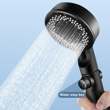 Matte black shower head with multiple water jets and water stop key for a decorbites adjustable high pressure shower experience