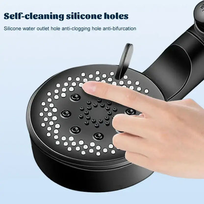 Matte black circular shower head with self-cleaning silicone holes for clog-free high pressure shower experience decorbites adjustable