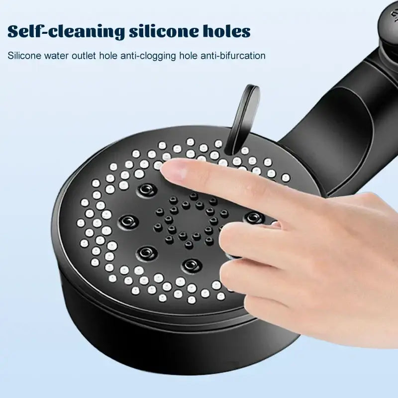 Matte black circular shower head with self-cleaning silicone holes for clog-free high pressure shower experience decorbites adjustable