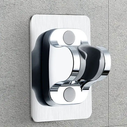 Chrome-finished showerhead holder with black rubberized grip for a decorbites adjustable matte black shower head