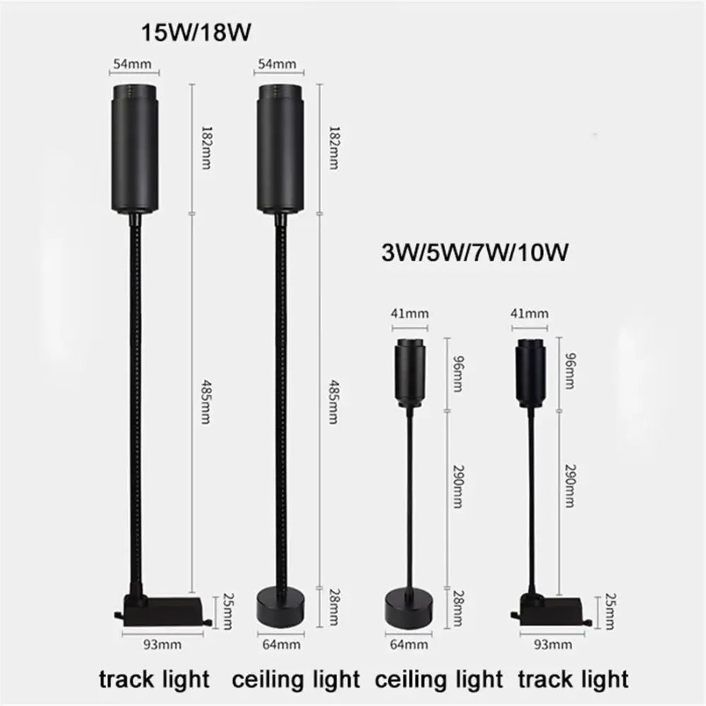 Matte black track light with adjustable beam and flexible gooseneck arms for decorbites adjustable beam task lighting