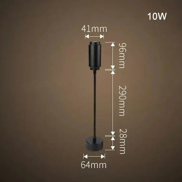Matte black cylindrical led floor lamp with slender stem and circular base featuring decorbites adjustable beam for task lighting