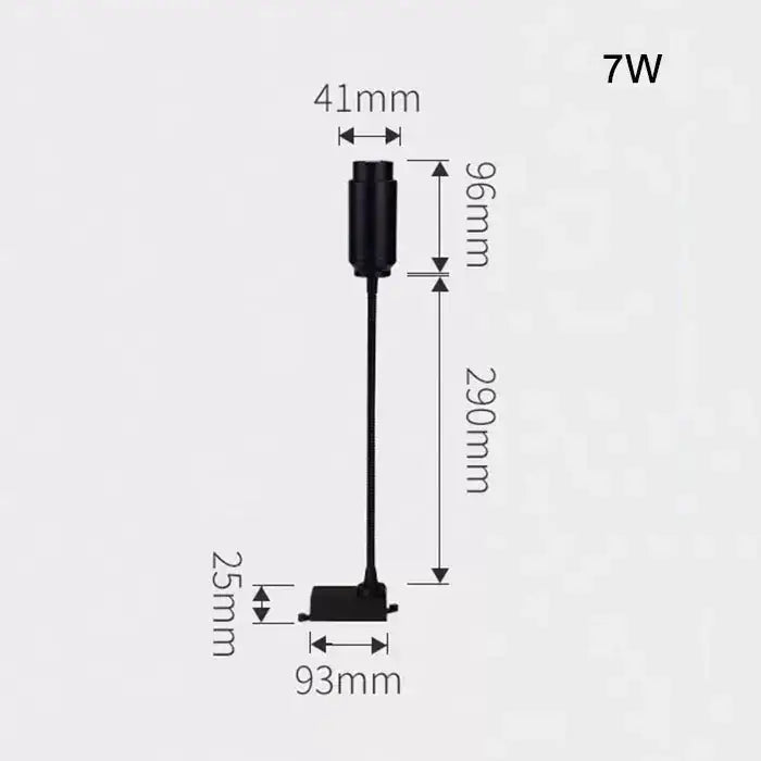 Matte black adjustable beam track light with 7w LED spotlight and flexible gooseneck arm for store task lighting