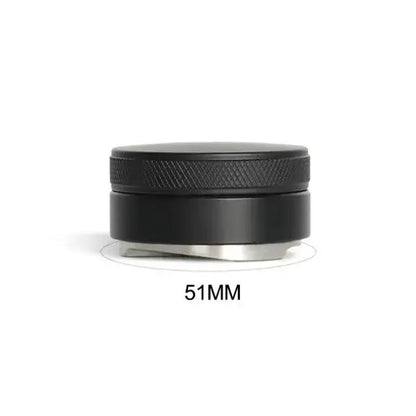 Matte black adjustable palm tamper with a textured handle and 51mm metallic base for coffee distribution
