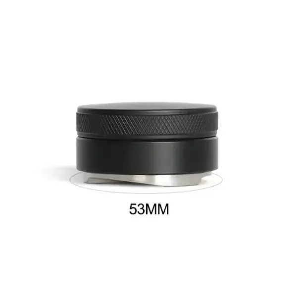 Matte black textured metal adjustable palm tamper with 53mm diameter for kitchen coffee distribution