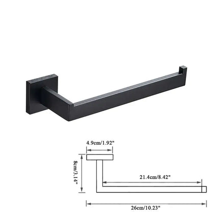 Matte black bathroom accessories set featuring a black matte-finished metal towel rack with modern minimalist design decorbites black bathroom