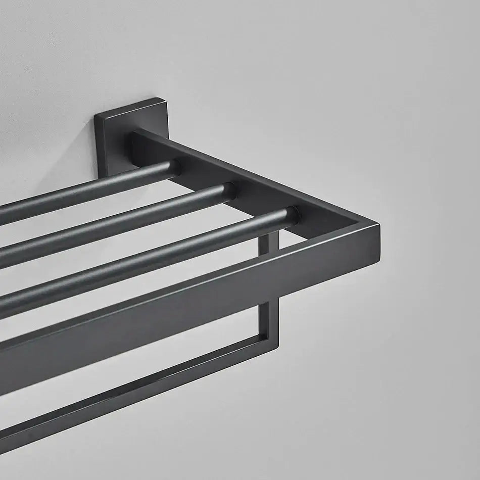 Modern matte black metal towel rack with sleek minimalist design in decorbites black bathroom accessories set