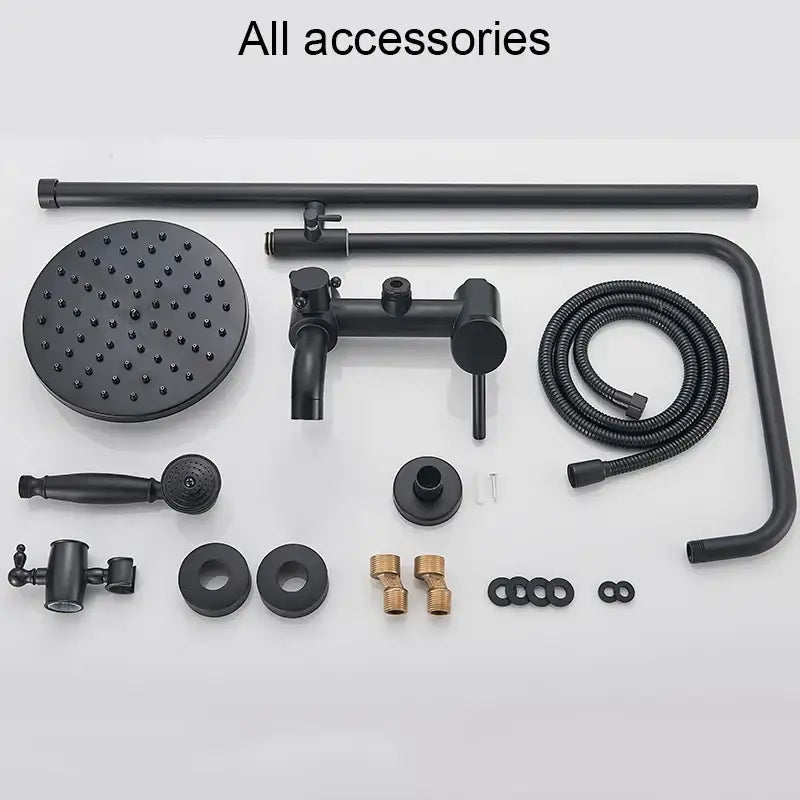 Matte black bathroom shower faucet with rainfall head handheld spray and flexible hose from decorbites black bathroom shower