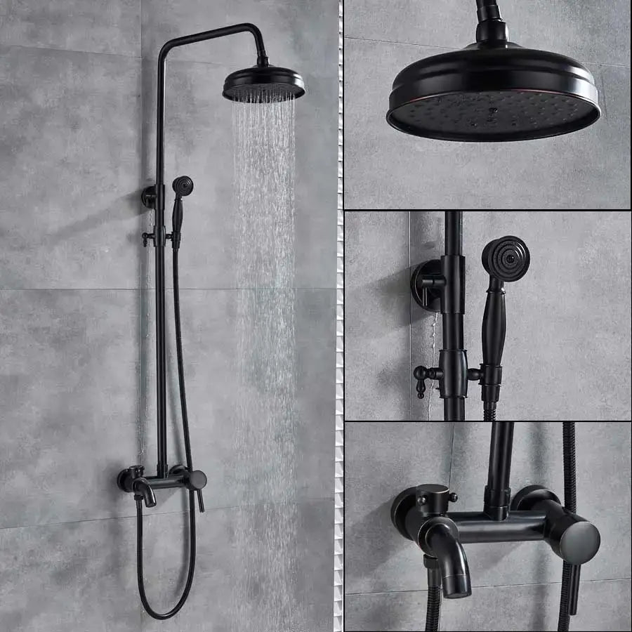 Matte black bathroom shower faucet with rainhead and handheld spray in black matte finish for decorbites black bathroom