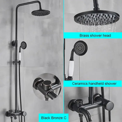 Matte black bathroom shower faucet with rainfall head handheld ceramic shower and matching black bronze decorbites black bathroom fixtures