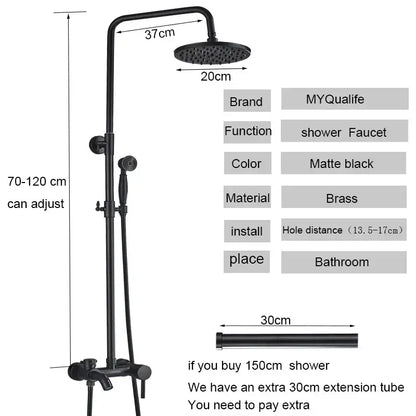 Matte black brass shower faucet with 37cm rainfall head and adjustable handheld spray for decorbites black bathroom