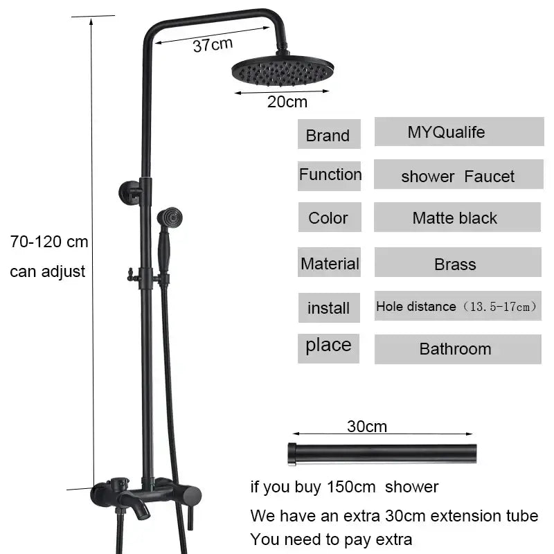 Matte black brass shower faucet with 37cm rainfall head and adjustable handheld spray for decorbites black bathroom