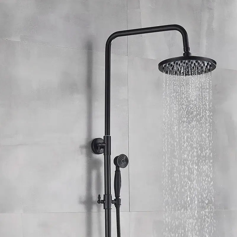 Matte black bathroom shower faucet with rectangular rainfall head and handheld spray nozzle for decorbites black bathroom