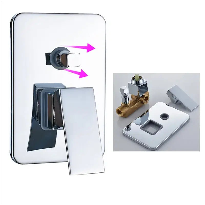 Chrome-finished wall-mounted shower mixer with sleek rectangular design and integrated handle for decorbites black bathroom faucet