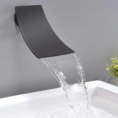 Matte black bathroom waterfall faucet with sleek curved design and handheld showerhead decorbites black bathroom