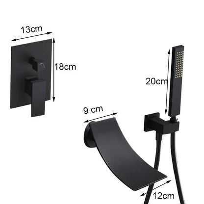 Modern matte black bathroom faucet set with integrated handheld showerhead by decorbites black bathroom faucet collection
