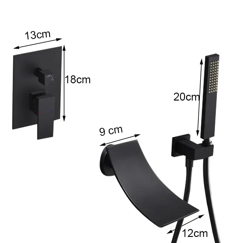 Modern matte black bathroom faucet set with integrated handheld showerhead by decorbites black bathroom faucet collection