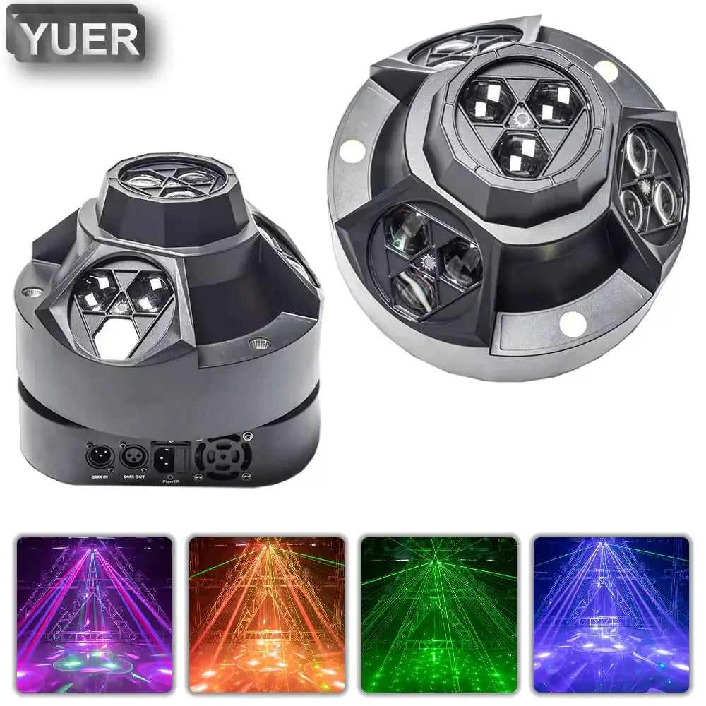 Matte black Yuer bee eye strobe laser light with silver accents multiple led beams for dj party stage decor