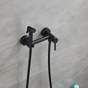 Matte black bidet faucet set with wall-mounted black matte shower faucet and integrated handheld sprayer with hose