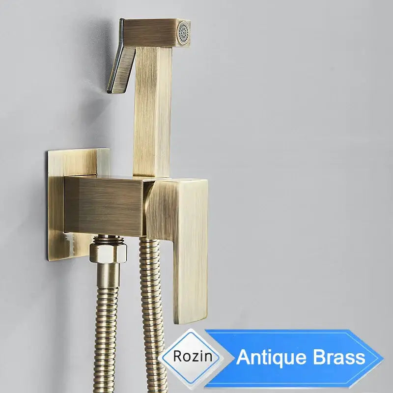 Matte black bidet faucet with antique brass handheld shower sprayer and flexible braided hose for bathroom decorbites black bidet