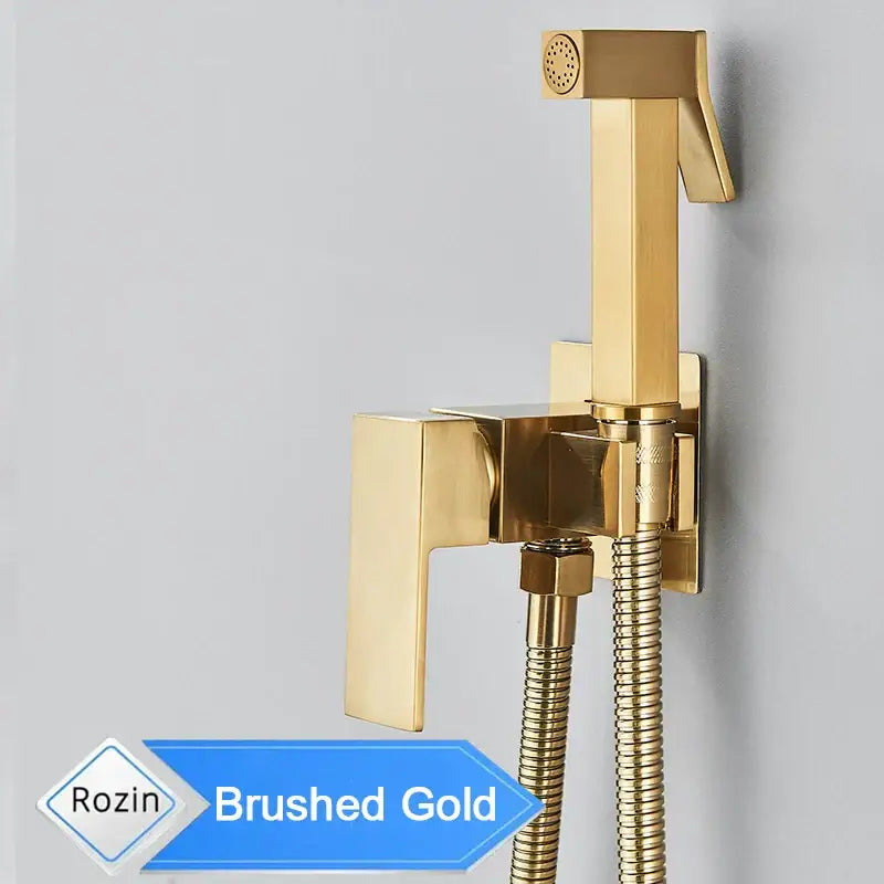 Brushed gold handheld shower sprayer with flexible hose for matte black bidet faucet in decorbites black bidet set