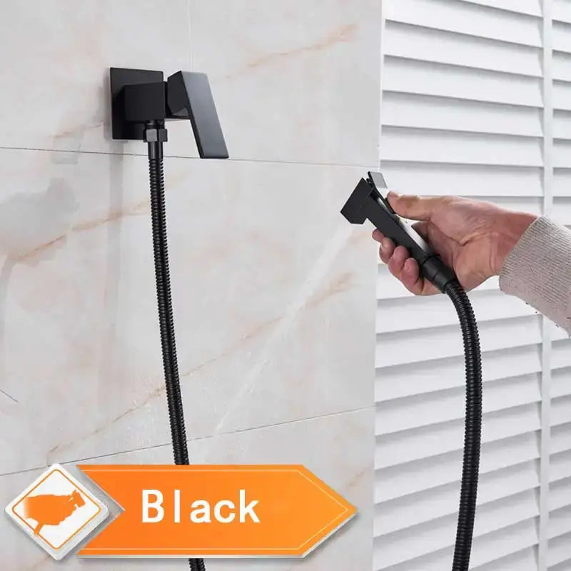 Matte black bidet faucet with handheld sprayer and flexible hose mounted on wall fixture for bathroom use decorbites black bidet