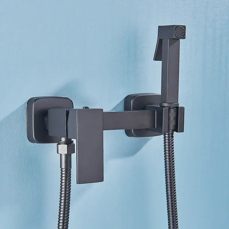Matte black bidet faucet with sleek angular design and flexible handheld sprayer for modern bathroom decorbites black bidet