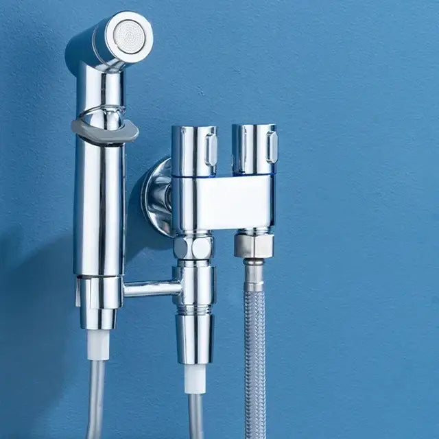 Chrome-finished bathroom faucet with handheld showerhead and flexible hose from decorbites bidet spray set for versatile use
