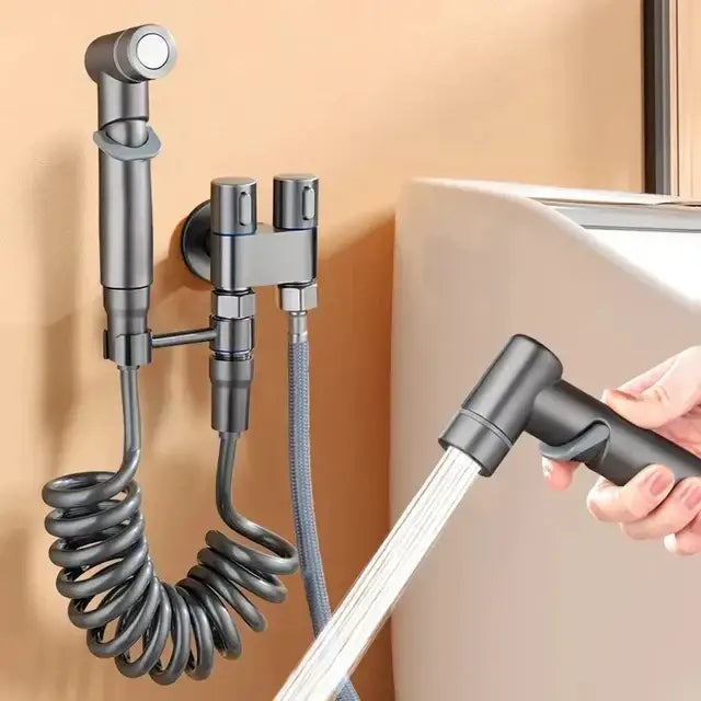 Matte black decorbites bidet spray set with coiled hose and handheld nozzle for bathroom wall mounting