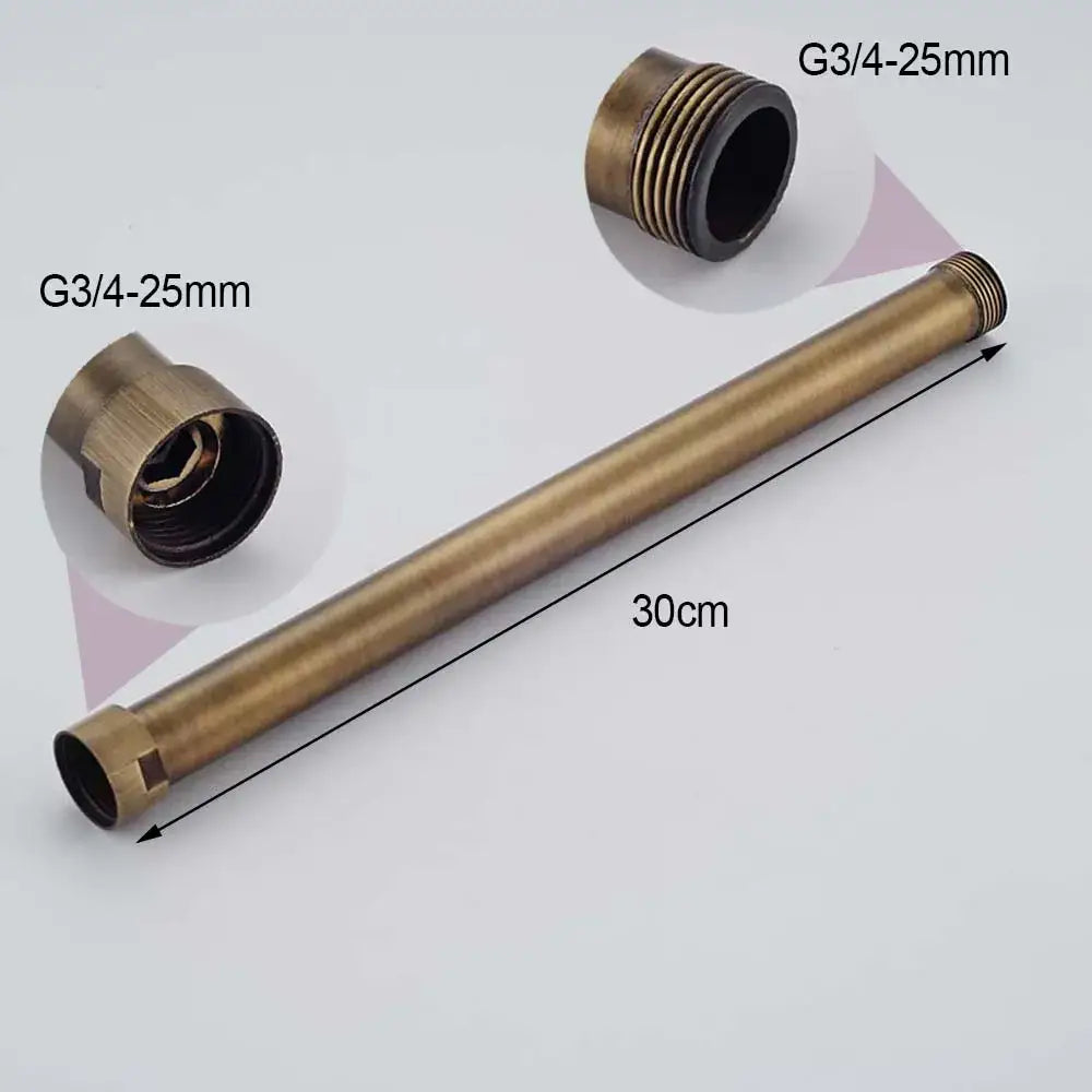 Matte black brass bathroom extension tube 30cm long brass black decorbites pipe with threaded ends g3/4-25mm