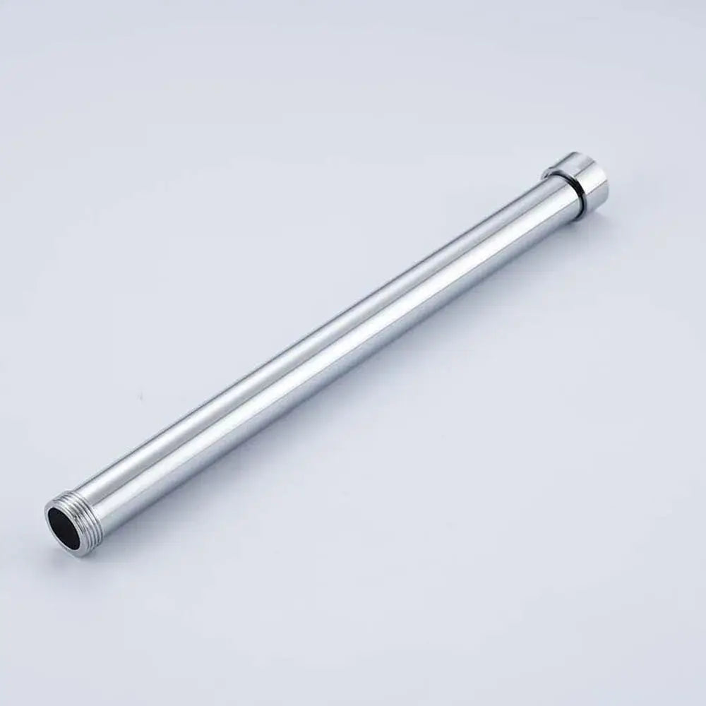Shiny chrome finished metal shower arm with threaded ends as a brass black bathroom extension tube decorbites brass black