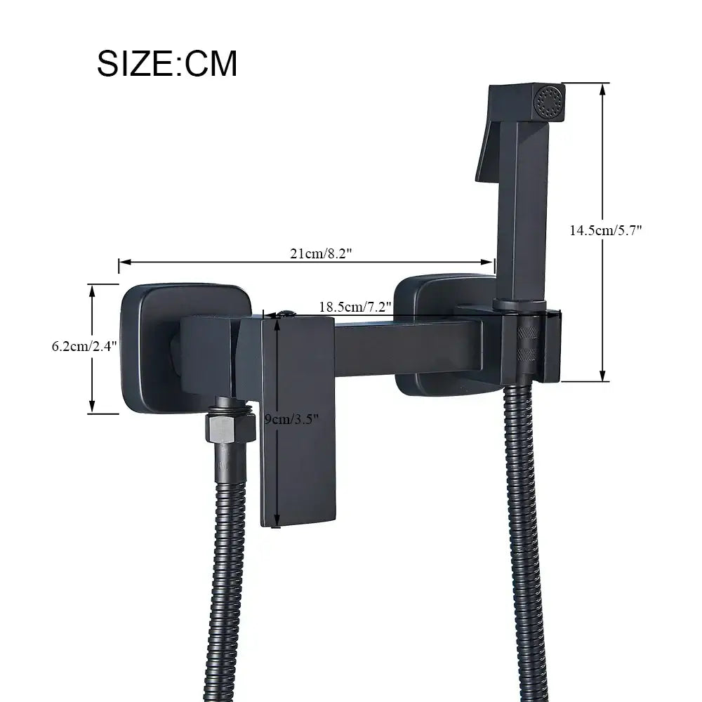 Matte black brass bidet faucet with handheld spray, flexible hose, and adjustable nozzle for bathroom use by decorbites brass bidet