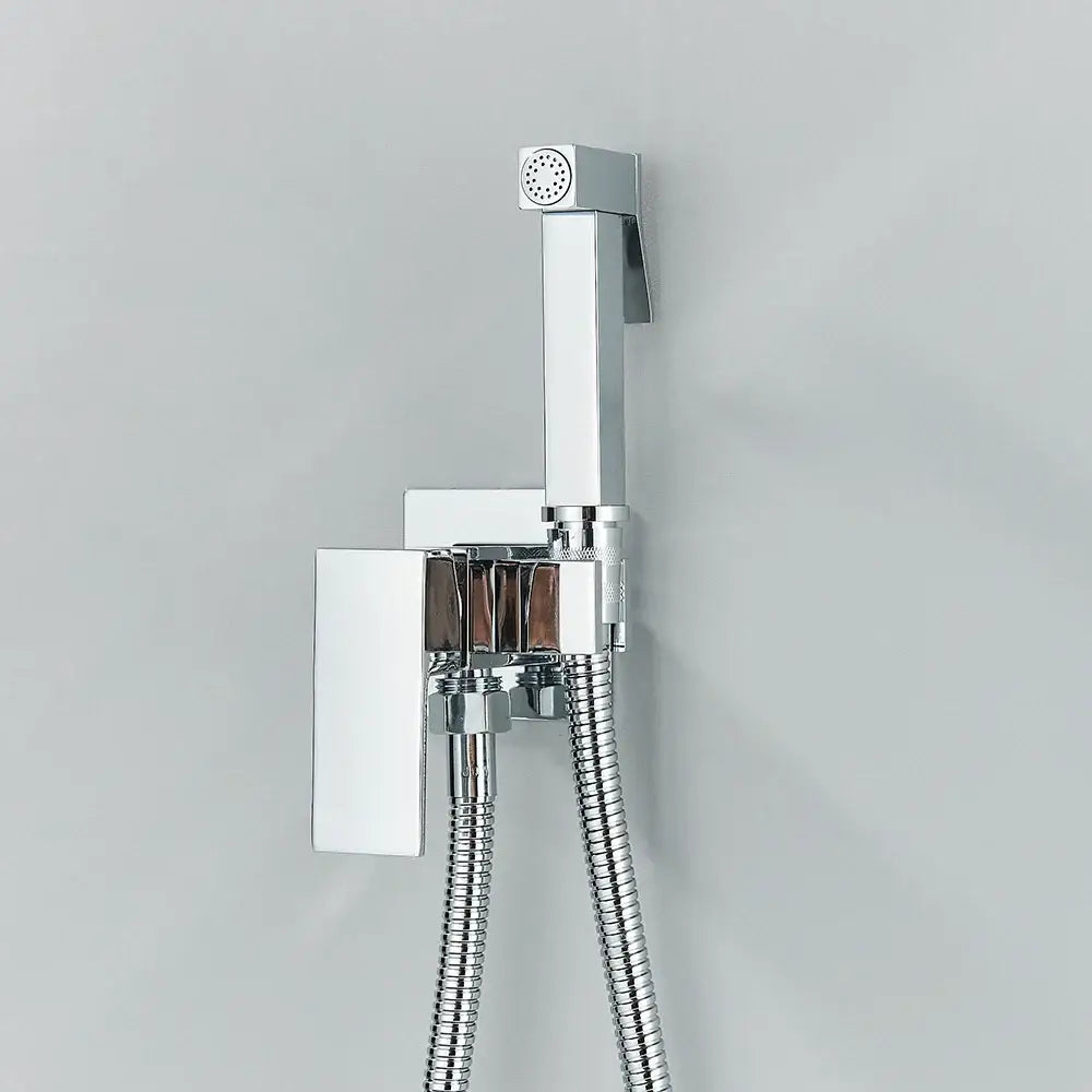 Matte black brass bidet faucet with chrome-finished wall-mounted handheld spray and flexible braided hose decorbites brass bidet