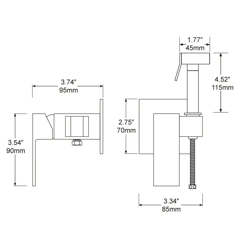 Modern brushed nickel single-handle bathroom faucet with sleek design and precise dimensions for brass bidet faucet use