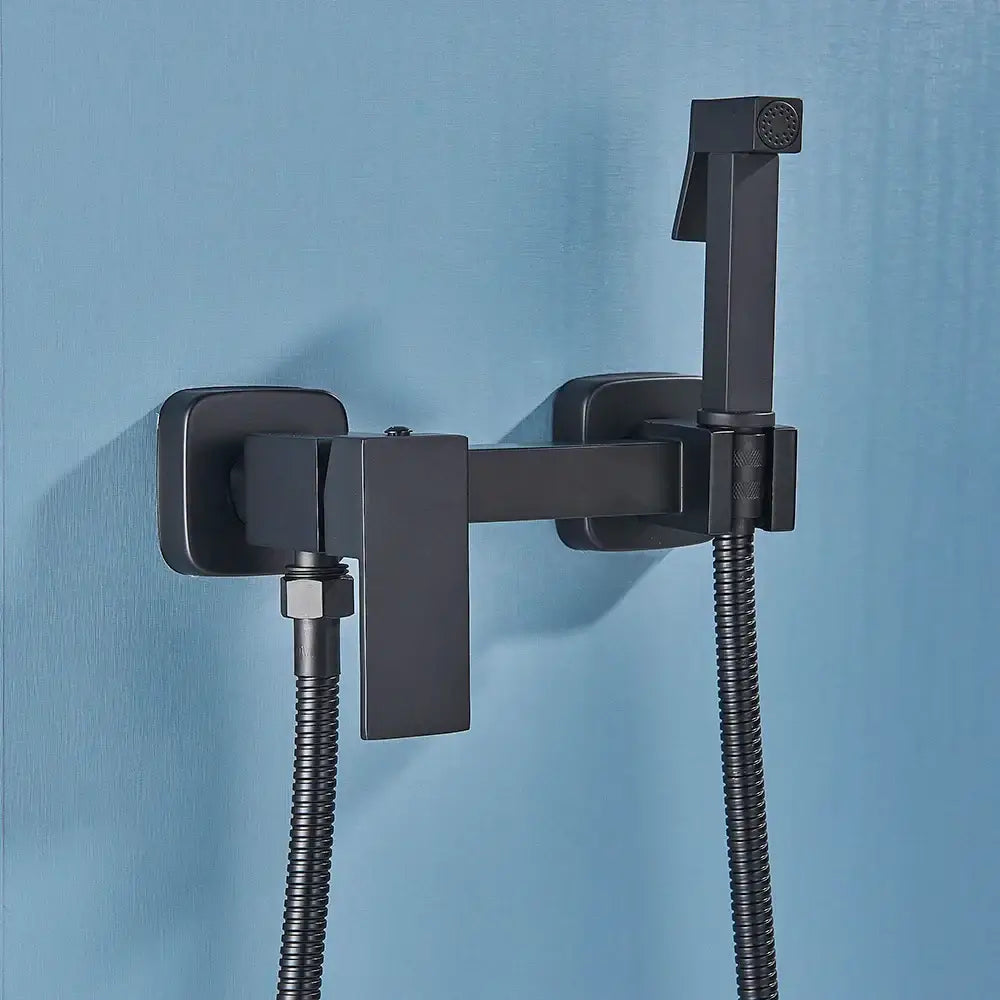 Matte black brass bidet faucet with handheld spray and wall-mounted sleek modern design for bathroom decorbites brass bidet
