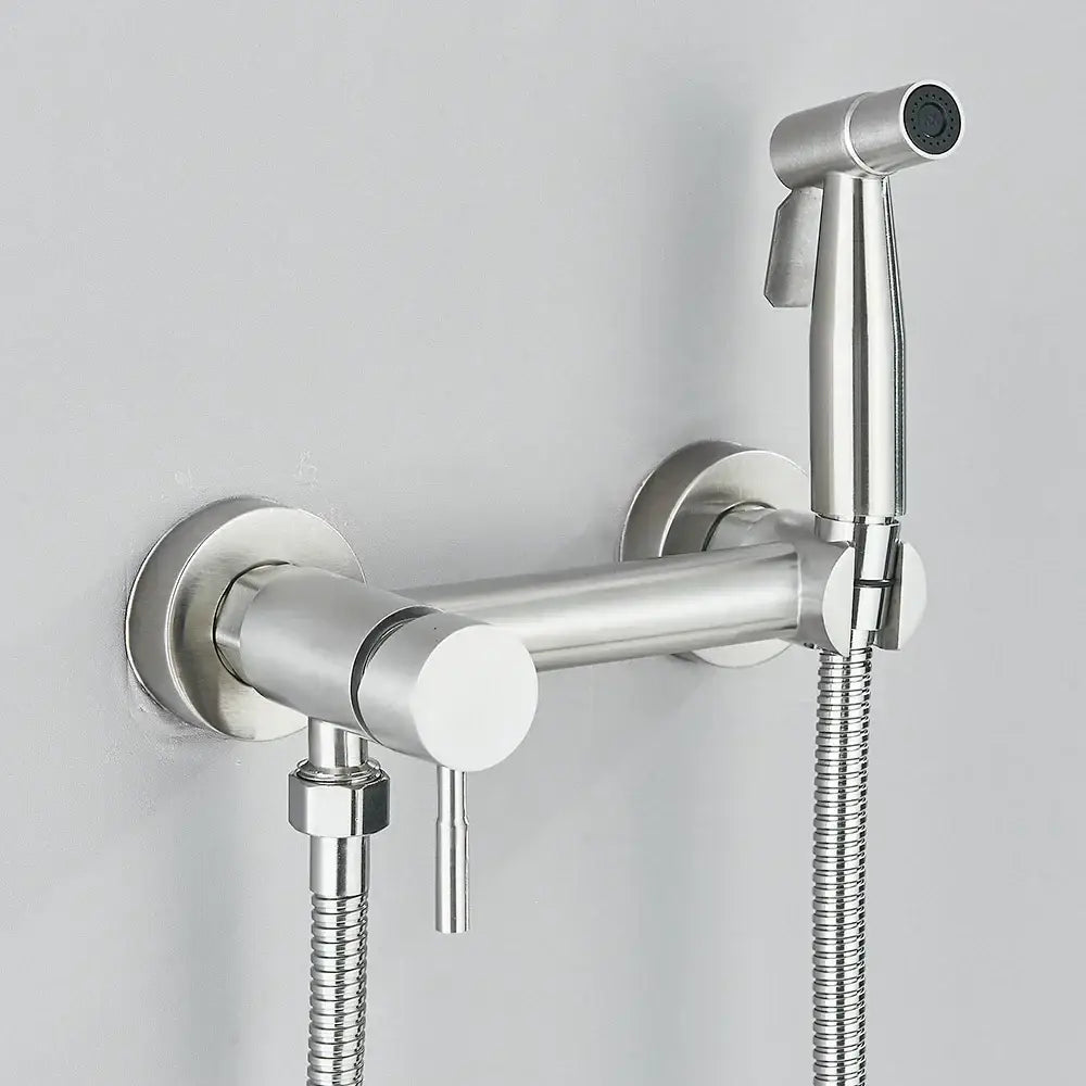 Matte black brass bidet faucet with modern brushed stainless steel nozzle and flexible hose for bathroom decorbites brass bidet
