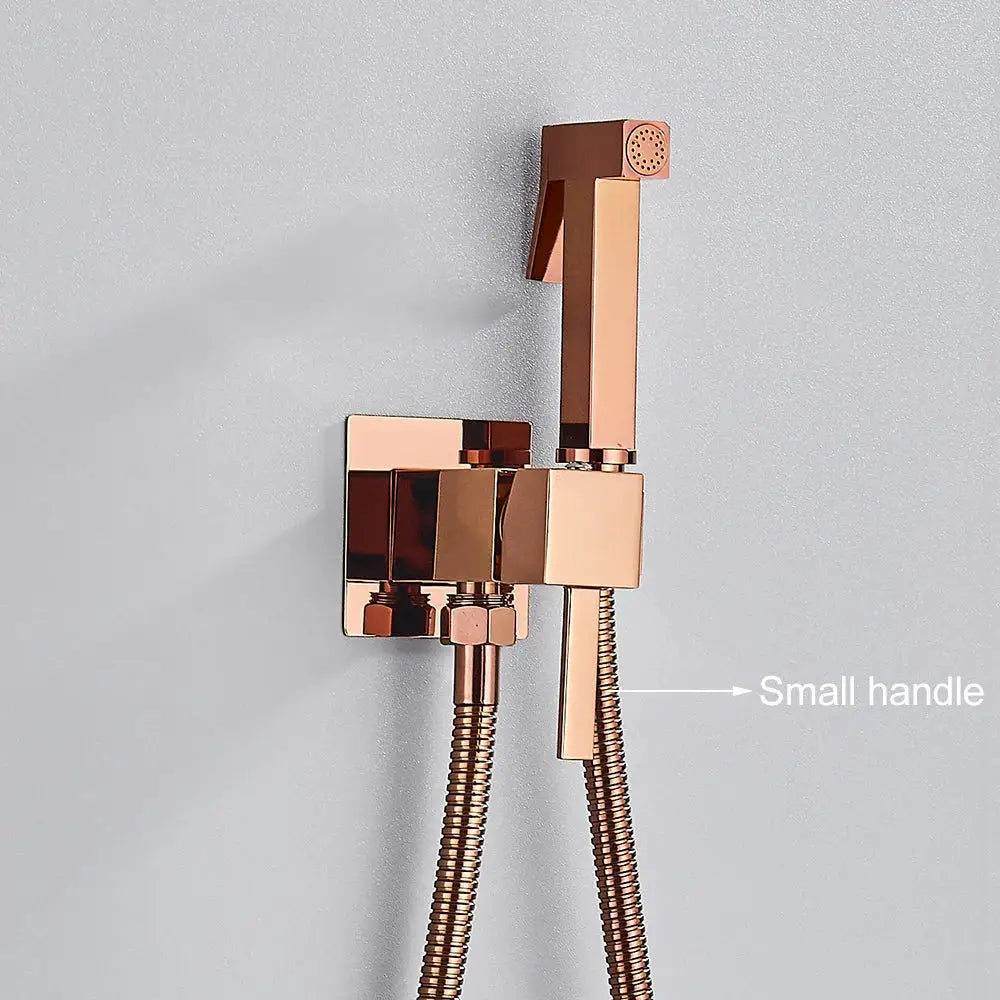 Rose gold finish brass bidet faucet sprayer with sleek modern design and flexible hose for bathroom by decorbites