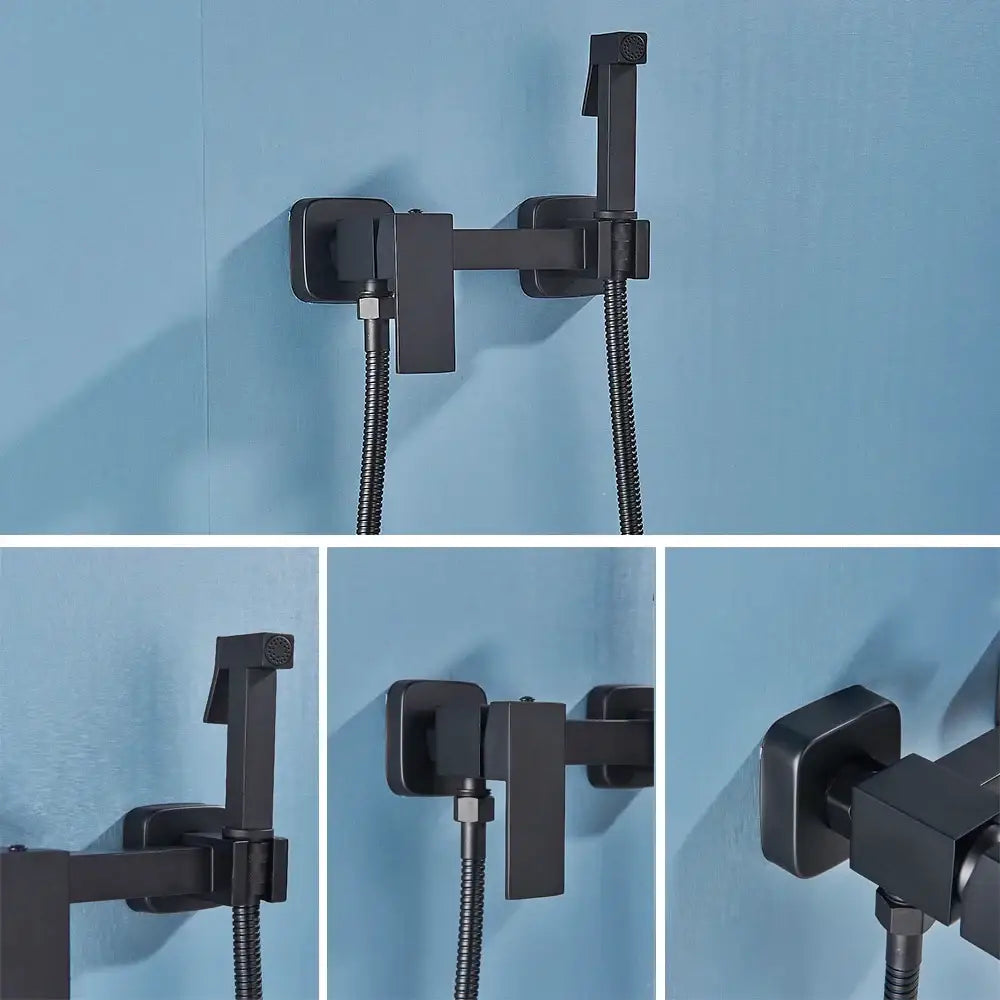 Matte black brass bidet sprayer with wall mounted hot cold mixer and flexible hose by decorbites brass bidet
